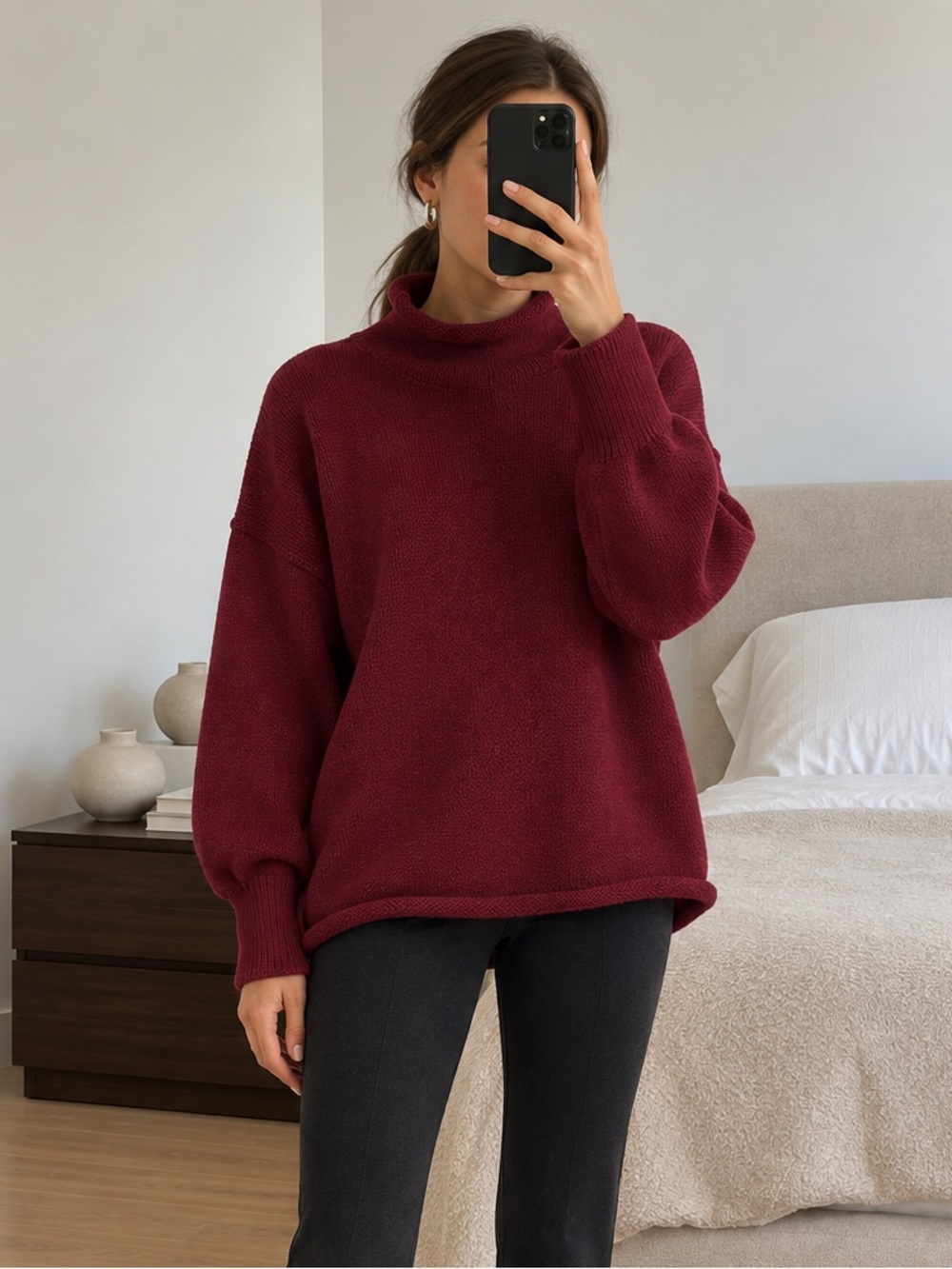 Free People We The Free Torres Roll Neck Sweater Dionysus Burgundy XS/P BNWOT